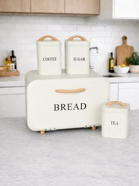 Prokious White Galvanized Iron Pack Of 4 Bread Box & Canister Set LM25-5353 | Prokious In Lebanon