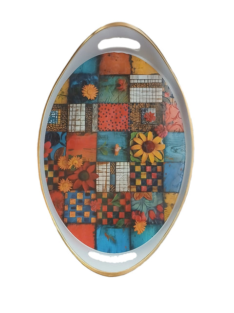 Lux Beyaz Yagiz Tepsi Multicolor Oval Serving Tray ISR-5783 | Lux Beyaz In Lebanon