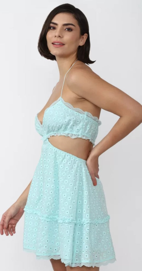 Forever 21 Women's Light Blue Flared Sleeveless Open Back Dress |Forever 21 In Lebanon