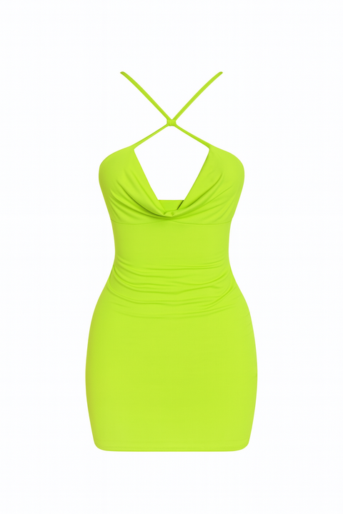 Forever 21 Women's Neon Green Sleeveless Ruched Dress | Forever 21 In Lebanon