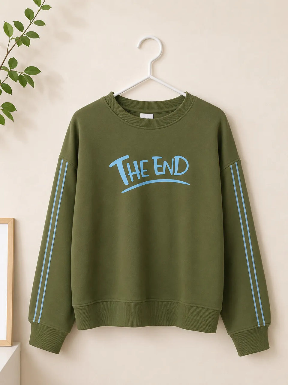 Zara Boy's Olive Green With 2 Blue Lines On Sleeves Sweatshirt | Zara In Lebanon