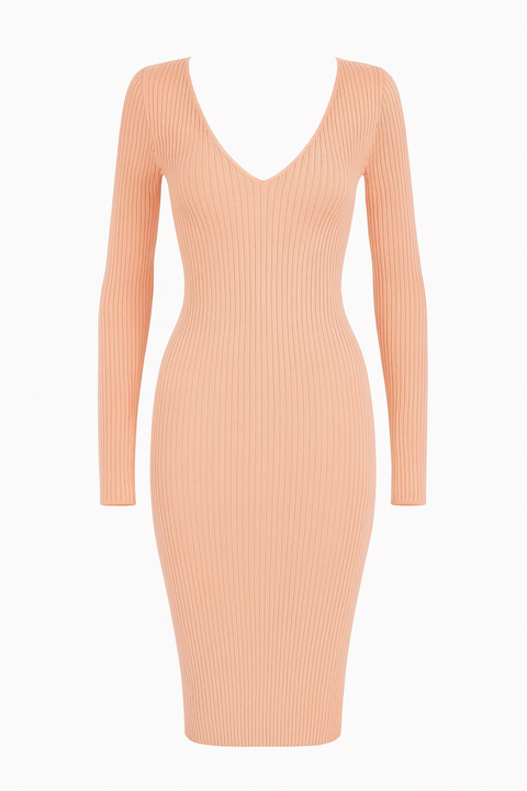 Forever 21 Women's Light Coral Ribbed Long Sleeve Dress | Forever 21 In Lebanon