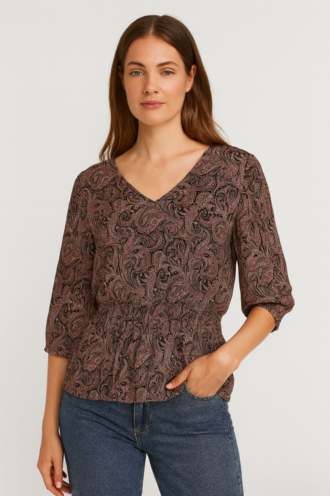 Forever 21 Women’s Printed V Neck 3/4 Sleeve Blouse |Forever 21 In Lebanon
