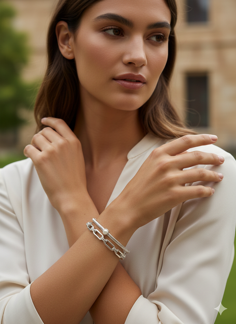 Anne Klein Women's Silver 2-Pcs Set Crystal & Imitation Pearl Bangle Bracelets | Anne Klein In Lebanon