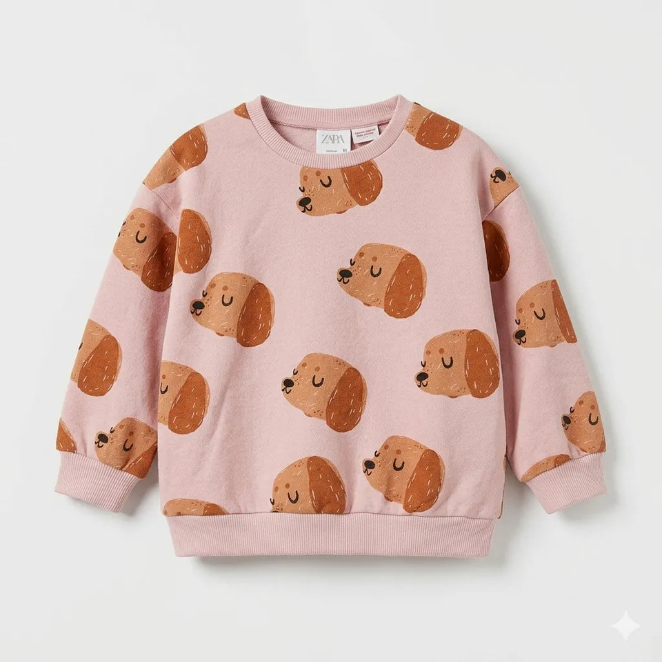 Zara Girl's Dusty Rose Dog Printed Long Sleeve Pullover Sweatshirt|Zara in Lebanon