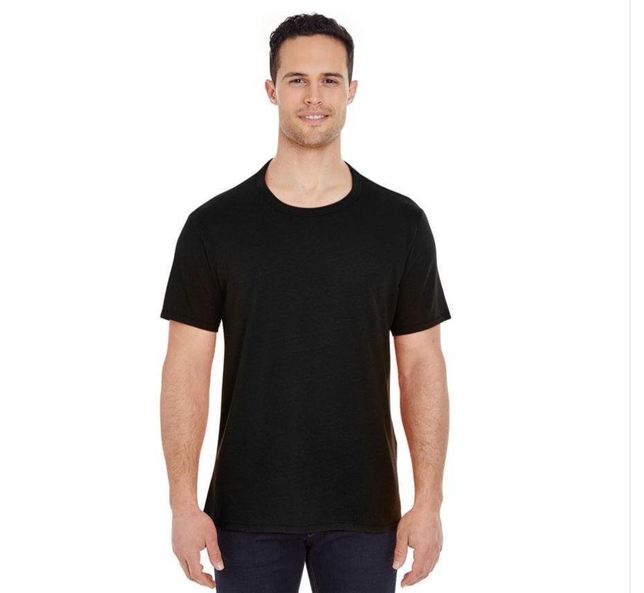 Man wearing a black t-shirt on a white background