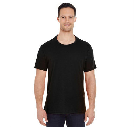 Man wearing a black t-shirt on a white background