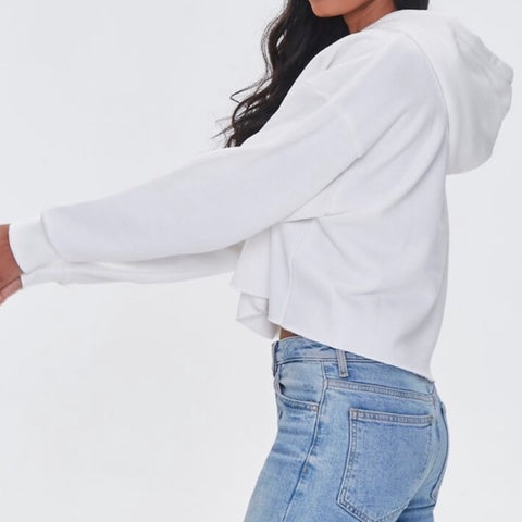 Forever 21 Women's White Smiley Face Patch Hoodie | Forever 21 In Lebanon