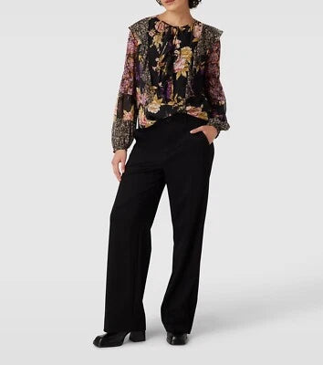 Lauren Ralph Lauren Women's Black Floral Ruffle Trim Georgette Blouse | Lauren Ralph Lauren In Lebanon