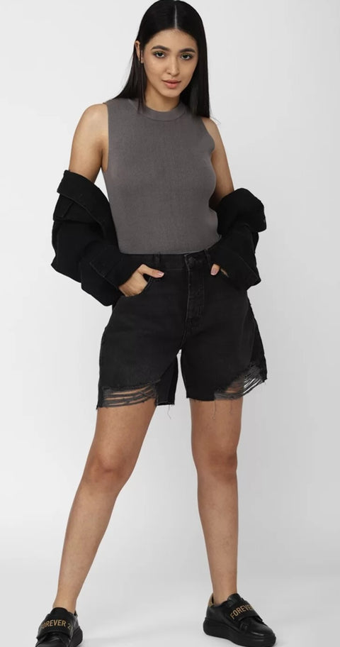 Forever 21 Women's Black Ripped Denim Short | Forever 21 In Lebanon