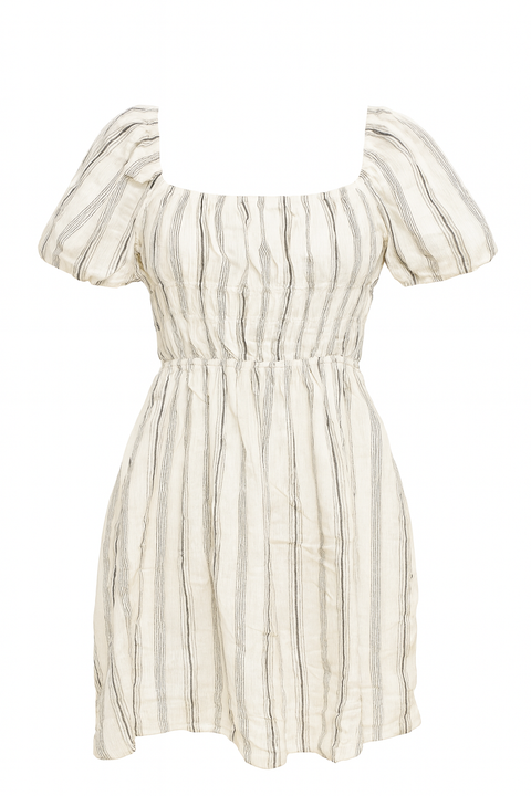 Forever 21 Women's White & Back Short Sleeve Striped Open Back Dress | Forever 21 In Lebanon