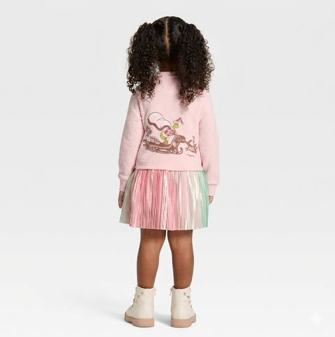 Dr. Seuss Girl's Pink The Grinch Christmas Fleece Sweatshirt and Skirt Set | Dr. Seuss In Lebanon