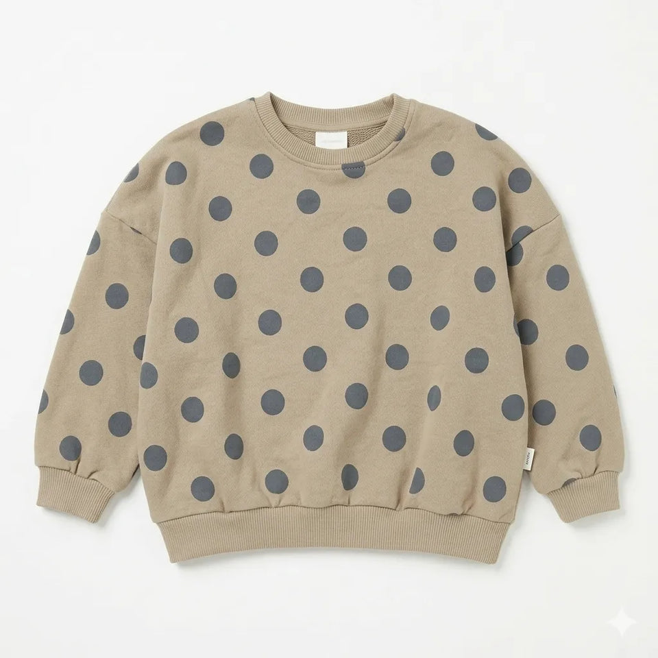 Zara Baby Girl's Khaki Brown Polka Dot Crew Neck Long Sleeve Sweatshirt|Zara in Lebanon