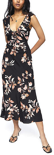 Forever 21 Women's Black Floral Ruffle Sleeve Open Back Maxi Dress | Forever 21 In Lebanon