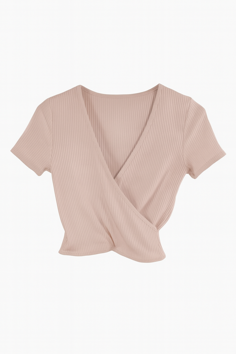 Forever 21 Women's White Short Sleeve Ribbed Faux Wrap Top | Forever 21 In Lebanon