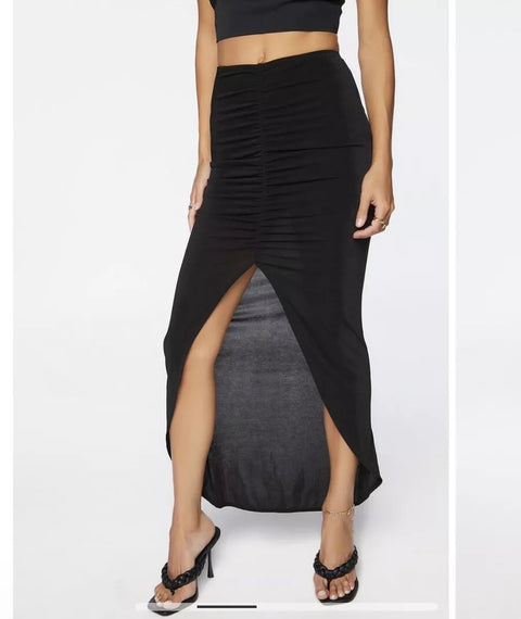 Forever 21 Women's Black Ruched Maxi Skirt | Forever 21 In Lebanon