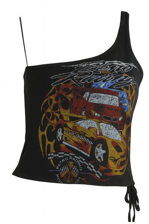 Forever 21 Women's Black Car Graphic One Way Sleeve Blouse | Forever 21 In Lebanon