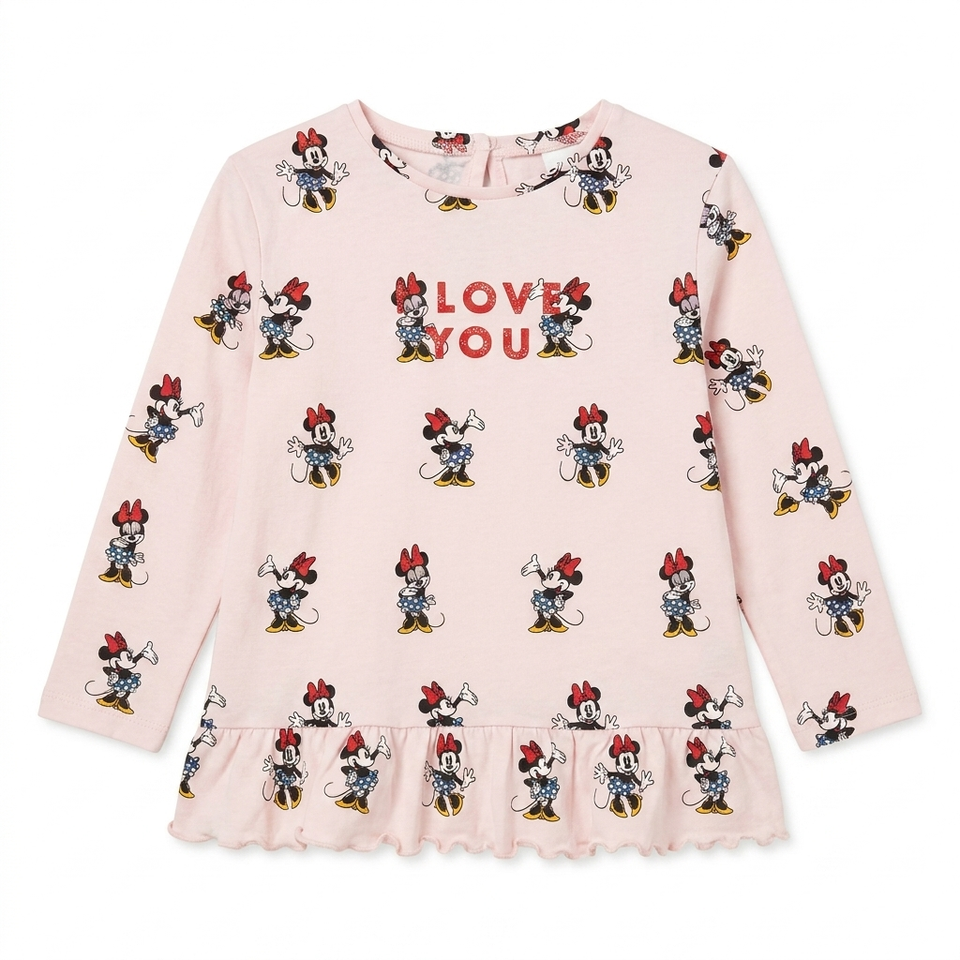 Zara Baby Girl's Light Pink Minnie Mouse Ruffle Hem Long Sleeve Blouse|Zara In Lebanon
