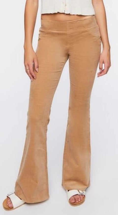 Forever 21 Women's Tan Velvet Boot Cut Pant | Forever 21 In Lebanon