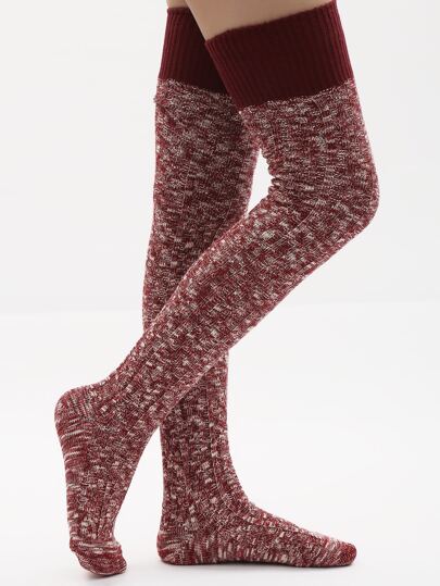 Forever 21 Women's Burgundy & White Over The Knee Pair Socks | Forever 21 In Lebanon
