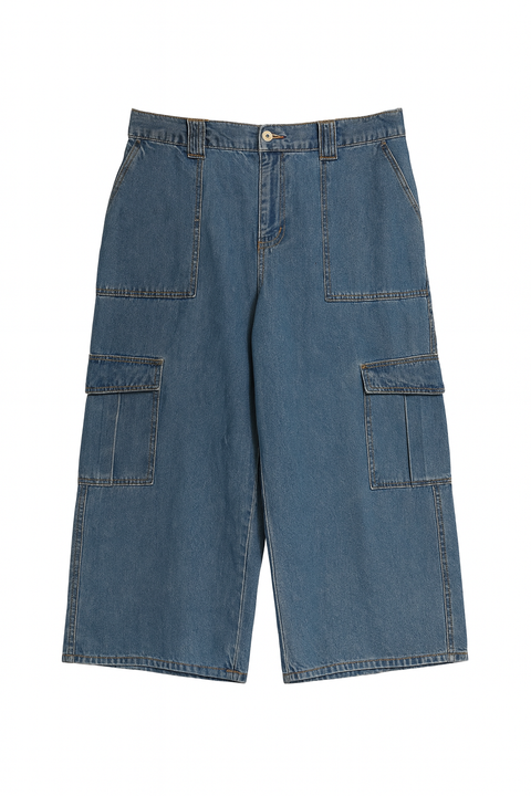 Forever 21 Women's Blue Cargo Relaxed Fit Straight Leg Jeans | Forever 21 In Lebanon