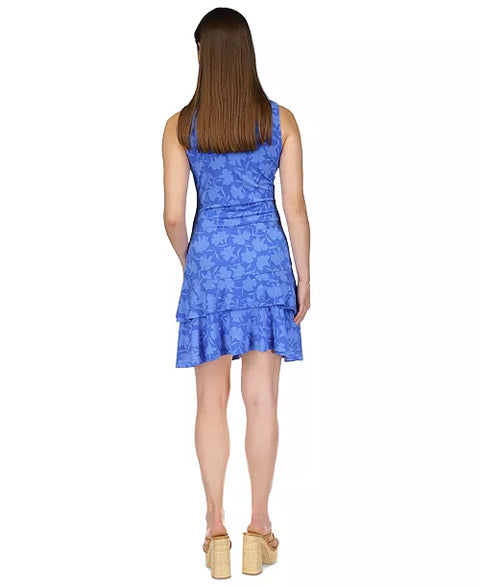 Michael Kors Women's Blue Sleeveless Floral Flounce Dress | Michael Kors In Lebanon