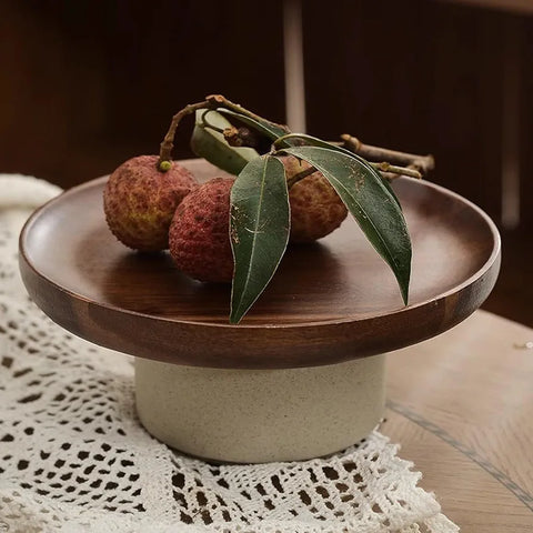 Hino Wood Cake Stand With Porcelain Base D 22cm DM-39 | Hino In Lebanon