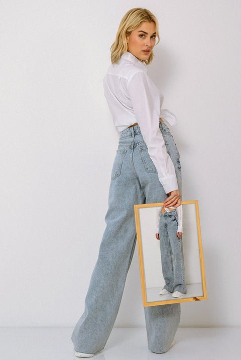Forever 21 Women's Light Blue Wide Leg Jeans | Forever 21 In Lebanon