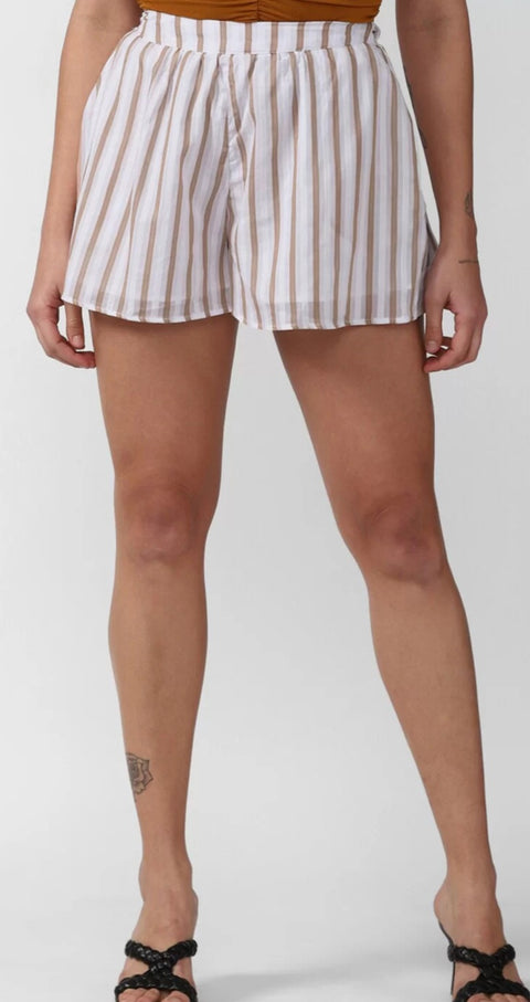 Forever 21 Women's White & Beige Striped Short | Forever 21 In Lebanon