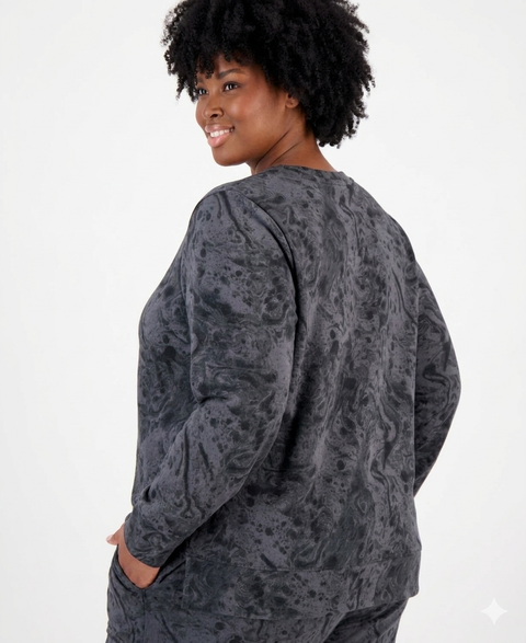 ID Ideology Women's Dark Gray Plus Size Bubble-Print Fleece Crewneck Pullover Sweatshirt | ID Ideology In Lebanon