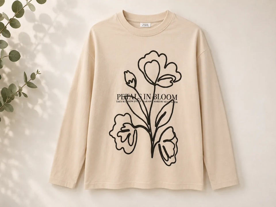 Zara Girl's Beige Front Embroidered Long Sleeve Blouse | Zara In Lebanon