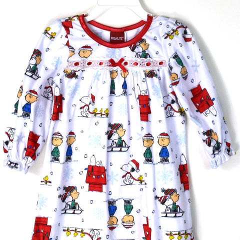 Peanuts Girl's Multicolor Brushed Jersey Winter Holiday Sleep Dress | Peanuts In Lebanon