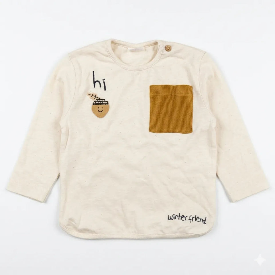 Zara Baby Boy's Off White Acorn Graphic Mustard Pocket Blouse|Zara in Lebanon