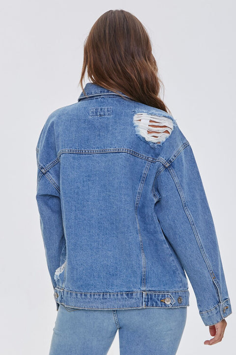 Forever 21 Women's Light Blue Ripped Denim Jacket | Forever 21 In Lebanon