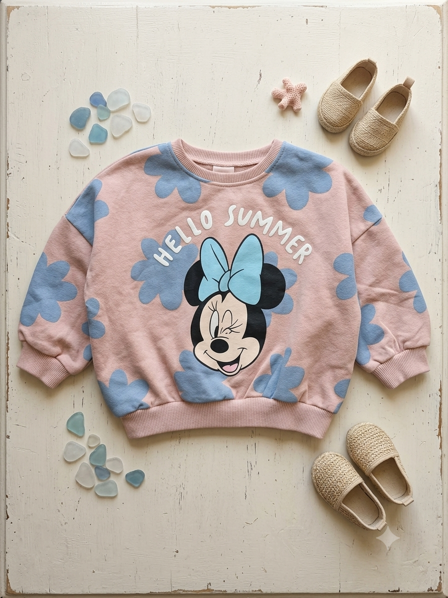 Zara Girl's Dusty Rose & Blue Minnie Mouse Floral Sweatshirt | Zara In Lebanon