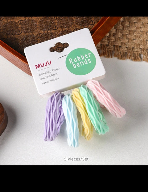 MUJU 5Piece of Elastic Hair Bands High Stretch Towel Ring Seamless Hair Ornaments Fashion Jacquard Wavy Scrunchies Wholesale