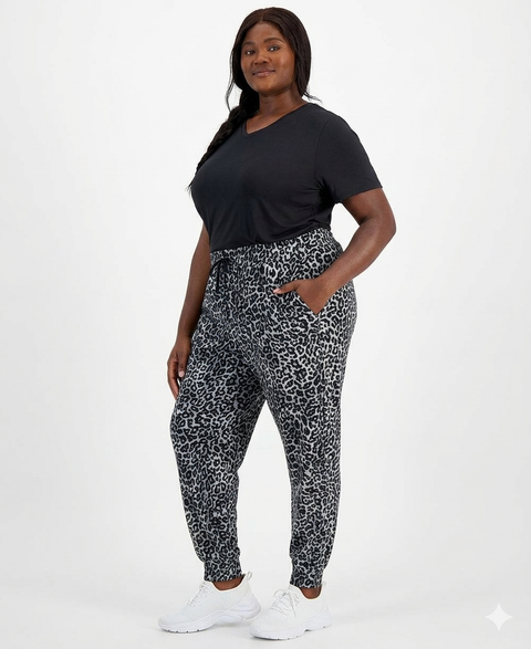 ID Ideology Black & Gray Plus Size Relaxed Animal-Print Fleece Jogger Sweatpants | ID Ideology In Lebanon