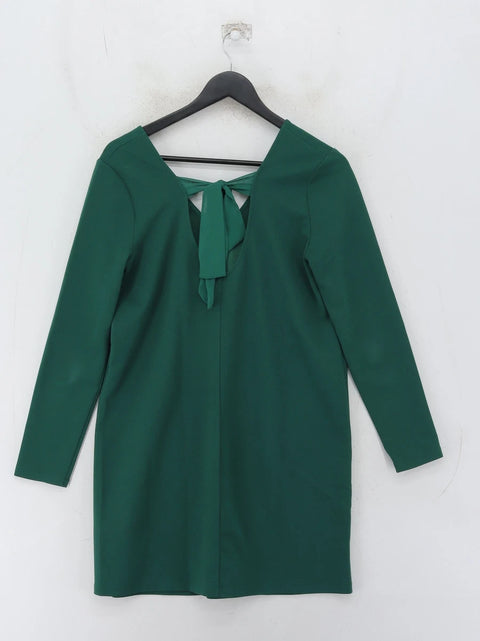 Mango Women's Dark Green Long Sleeve V Neck Dress  |Mango In Lebanon