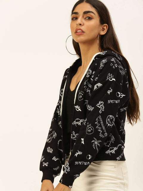 Forever 21 Women's Black Printed Airwalk Hooded Jacket | Forever 21 In Lebanon