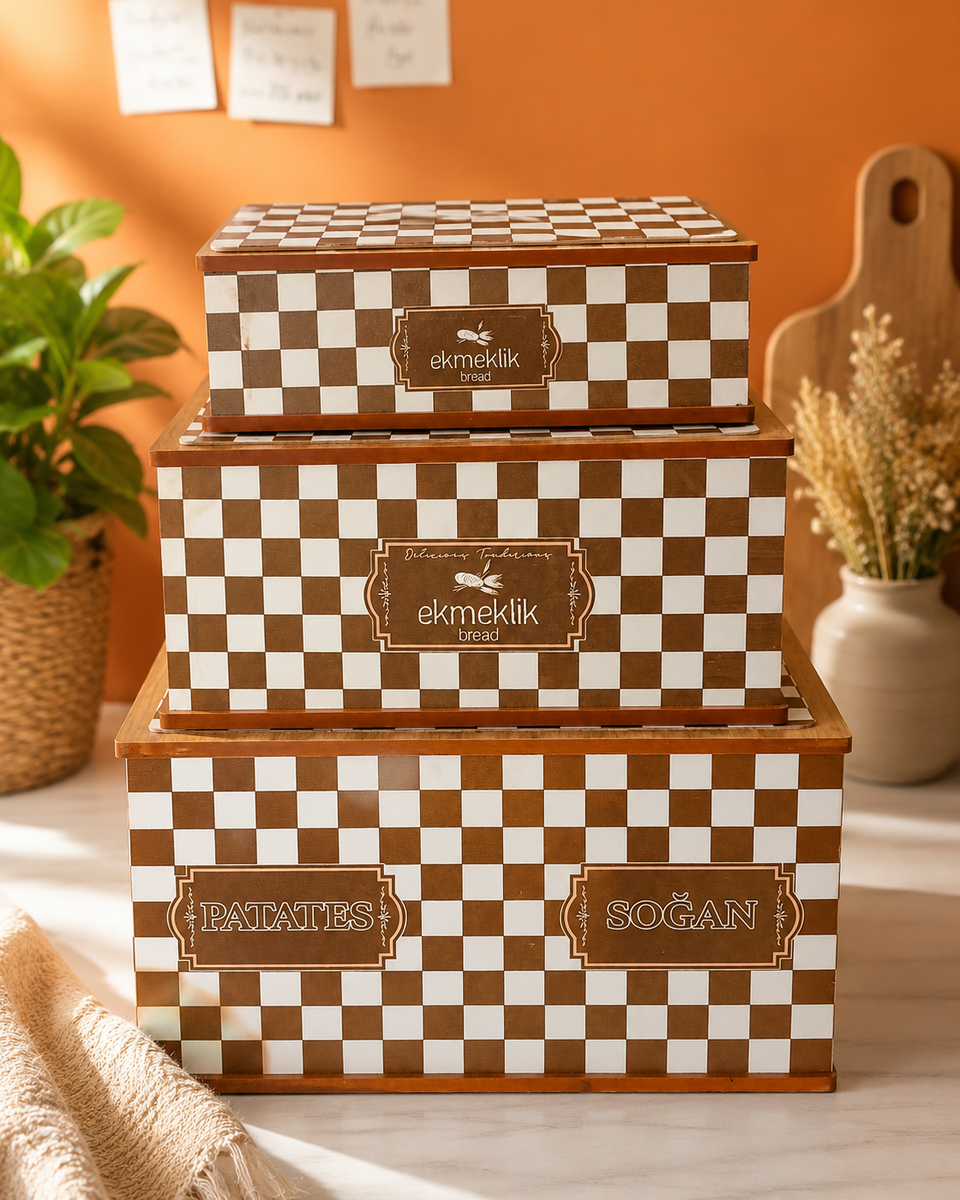SD Brown & Cream Wood Pack Of 3 Kitchen Storage Boxes | SD In Lebanon