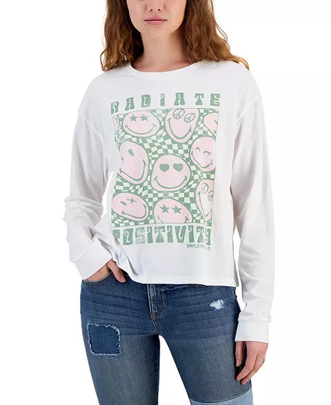 Smiley World Women's White Positivity Long Sleeve Blouse | Smiley World In Lebanon