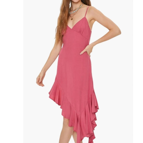 Forever 21 Women's Fuchsia V-Neck Sleeveless Asymmetrical Dress | Forever 21 In Lebanon