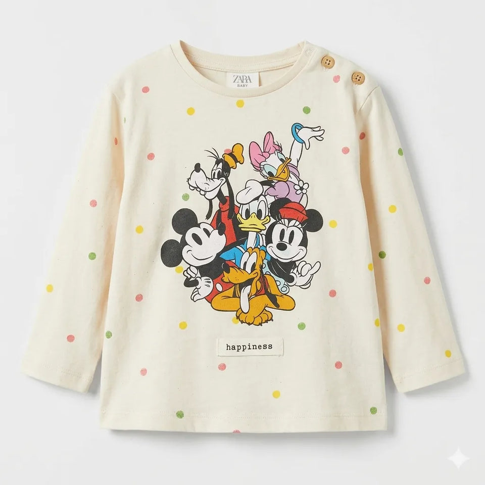 Zara Baby Girl's Cream Disney Character Printed Polka Dot Long Sleeve Blouse|Zara in Lebanon