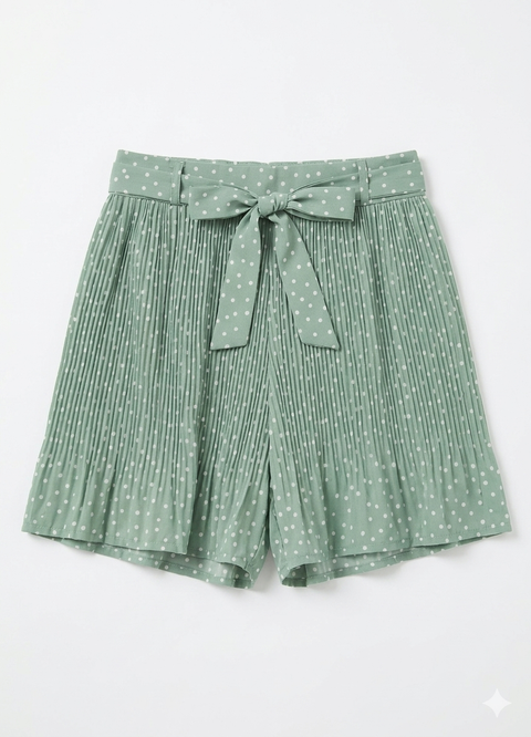 Ativo Girl's Pleated Sage Green and White Polka Dot Shorts|Ativo In Lebanon