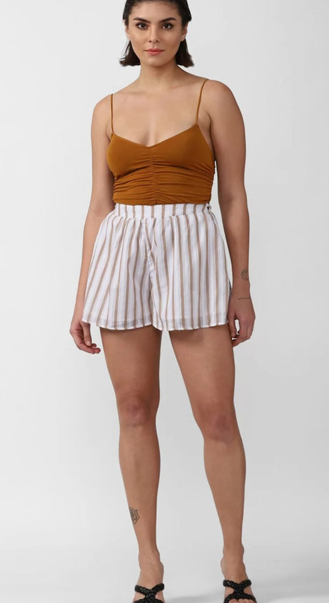 Forever 21 Women's White & Beige Striped Short | Forever 21 In Lebanon