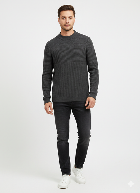 Only & Sons Men's Black Heather Knit Struc Mock Neck Sweater | Only & Sons In Lebanon