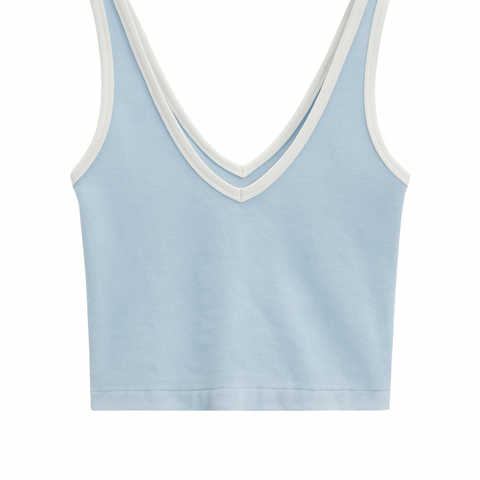 Forever 21 Women's Blue & White Sleeveless V-Neck Crop Top | Forever 21 In Lebanon