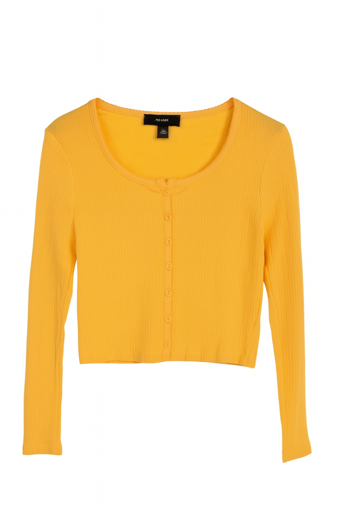 Forever 21 Women’s Light Orange Ribbed Long Sleeve Button Blouse  |Forever 21 In Lebanon