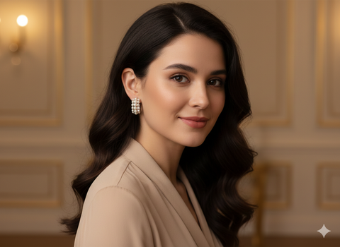 SD Women's Silver-Tone With White Pearl Hoops Earrings | SD In Lebanon