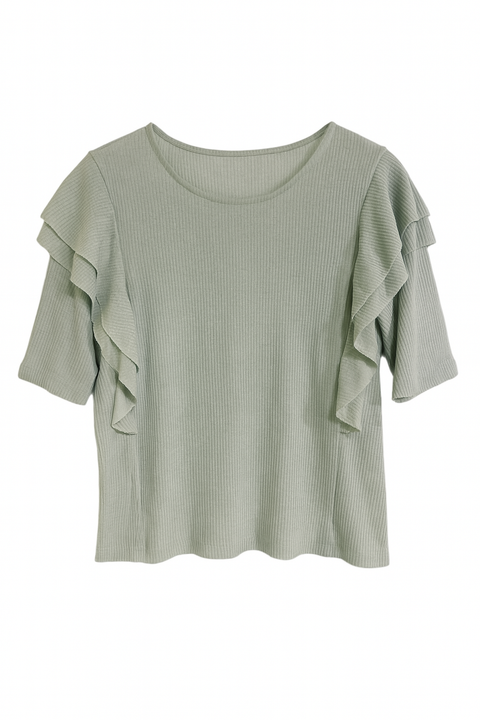 Mango Women's Light Aqua Short Sleeve With Ruffles Blouse  |Mango In Lebanon